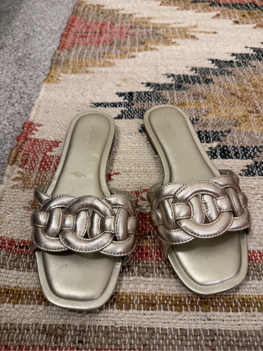 Nordstrom Carolina Metallic Gold Braided Leather Slide Sandals - Size 7